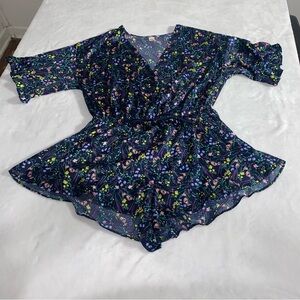 Victoria's Secret Satin Faux Wrap Floral Romper jumper Pajama Sleep Outfit L